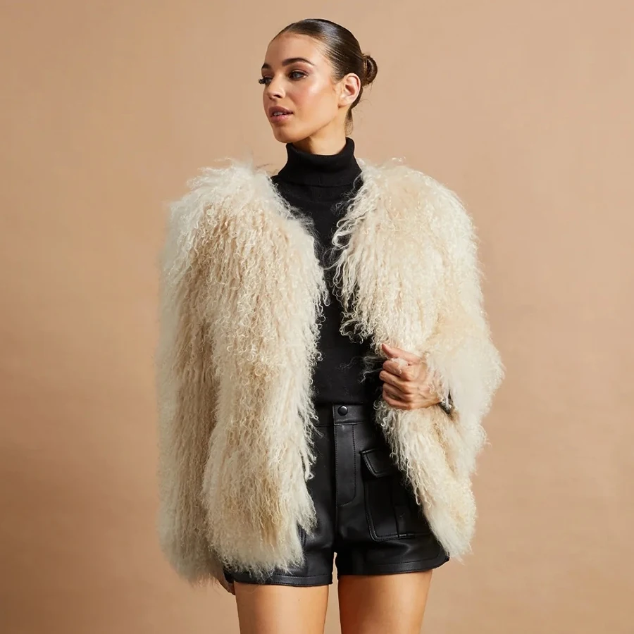 Natural Sheepskin Jacket Real Fur Jackets Women Mongolian Lamb Fur Coat Round Collar Best Selling Short Coat