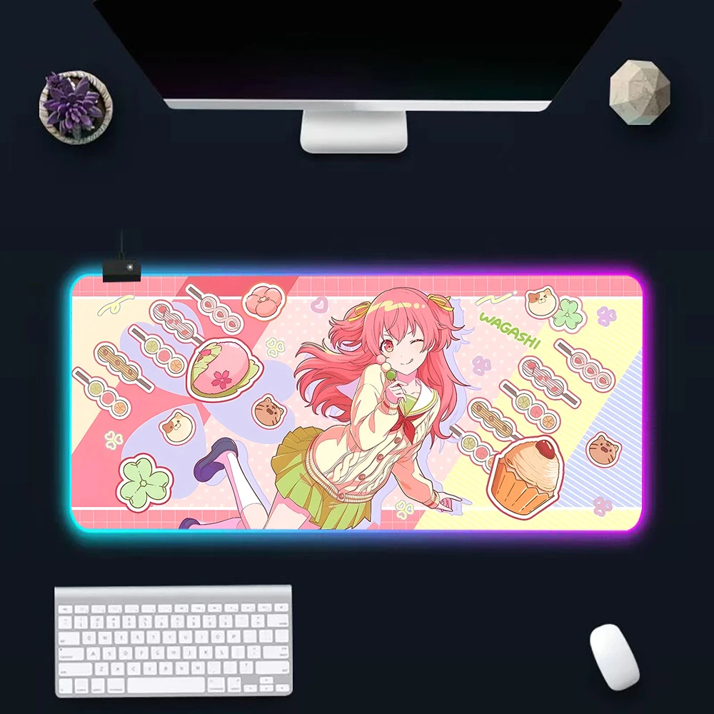 Cute Anime Maiden Project Sekai  RGB Pc Gamer Keyboard Mouse Pad Mousepad LED Glowing Mouse Mats Rubber Gaming Computer Mausepad