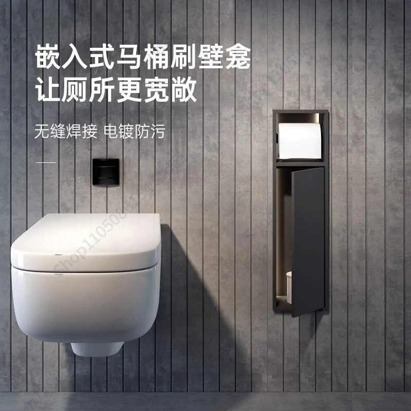 Seamless Welded 304 Stainless Steel Recessed Toilet Brush Holder Niche with Door Bathroom Tissue Rack