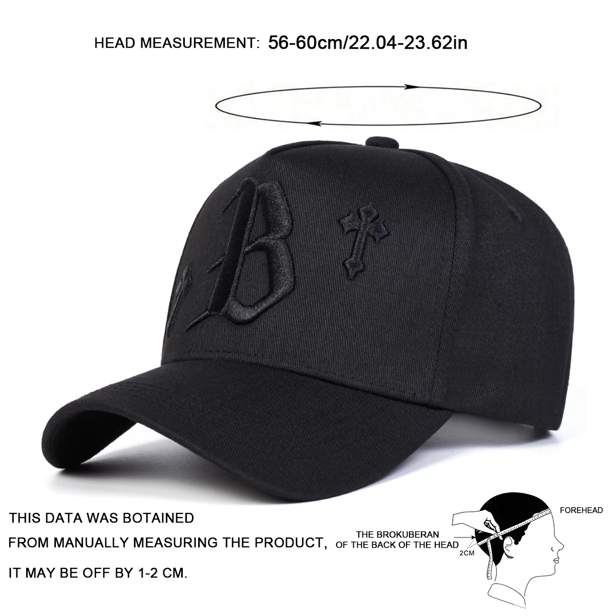 Unisex B Letter Cross Embroidery Baseball Caps Spring and Autumn Outdoor Adjustable Casual Hats Sunscreen Hat Sports Cap