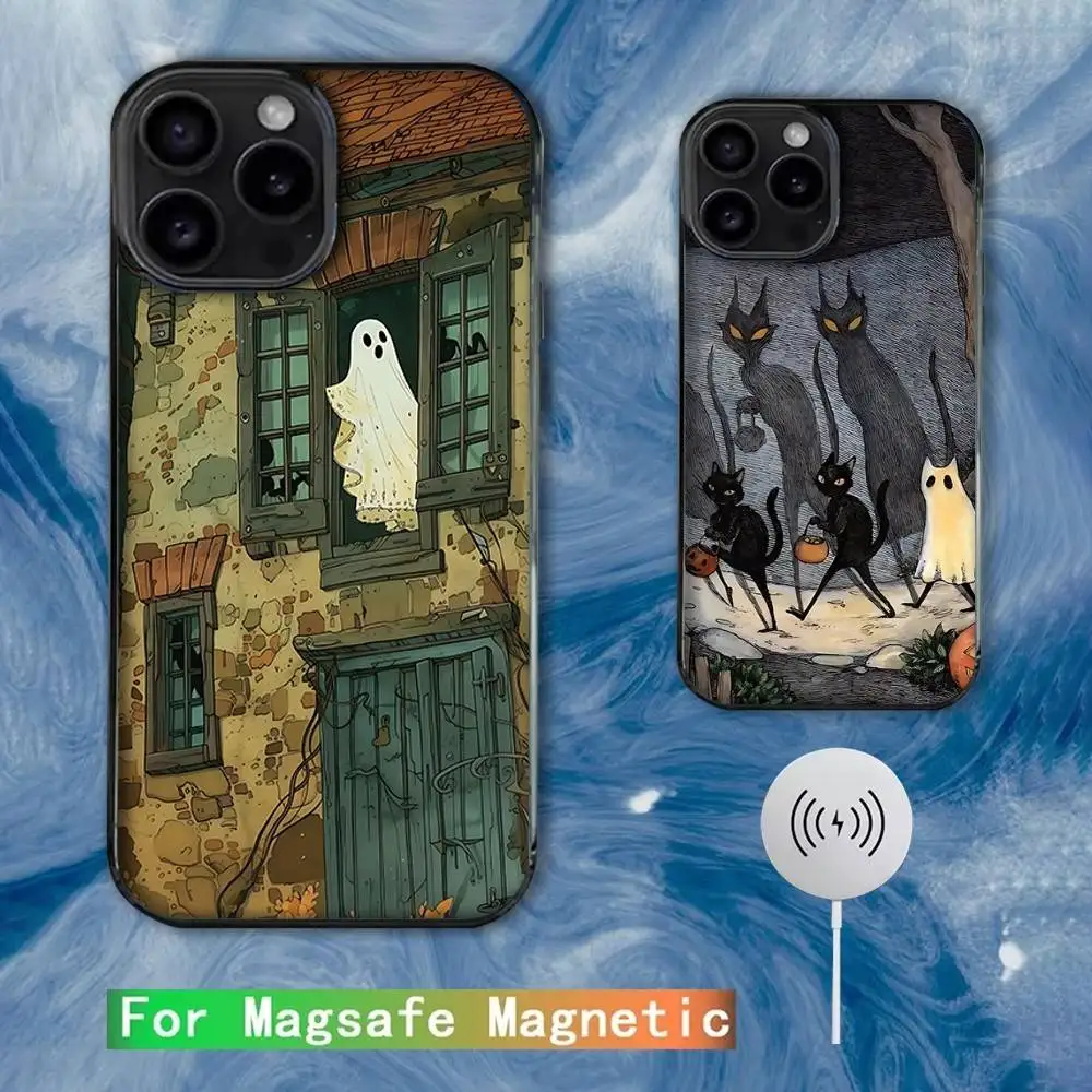 

Oil Painting Cute Ghosts Lovely Phone Case For iPhone 16e,16,15,14,13,12,11,Plus,Pro,Max,Mini Magsafe Magnetic Wireless Charging