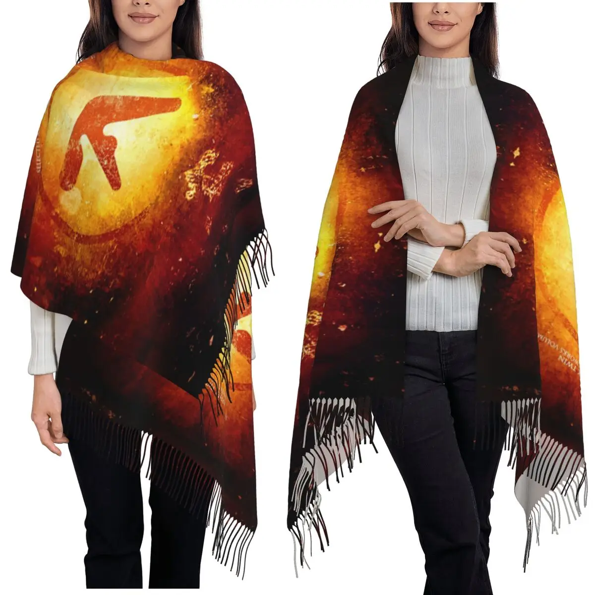 

Aphex Twin Electronic Music Artist Producer Scarf Tassel Scarves Women Soft Warm Shawls and Wraps Long Fall Winter Shawl Wrap