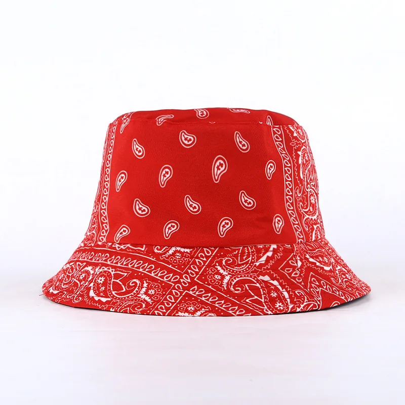 Women\'s Paisley Printed Bucket Hats Double-sided Bandana Panama Caps Men Outdoor Sport Sun Protection Fishing Fisherman Hat Bob