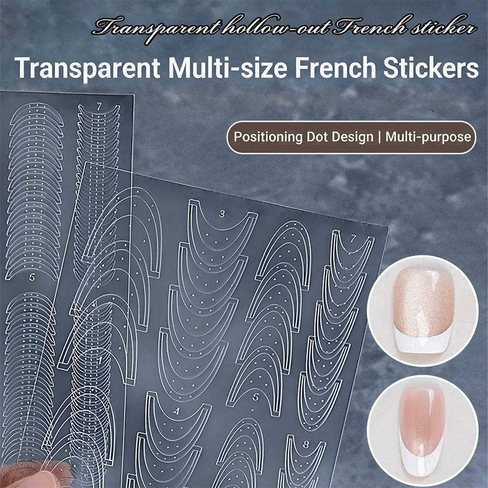 1 Sheet 3D Clear French Nail Stickers French Tip Guide Hollow Grid Pattern Nail Stencils Decals Adhesive Lines Nails Guides Tool