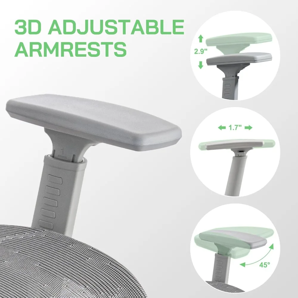 كرسي مكتب شبكي مريح مع مسند للقدمين، كرسي ألعاب شبكي عالي الظهر مع دعم قطني، مسند رأس قابل للتعديل ومساند للذراعين لـ h