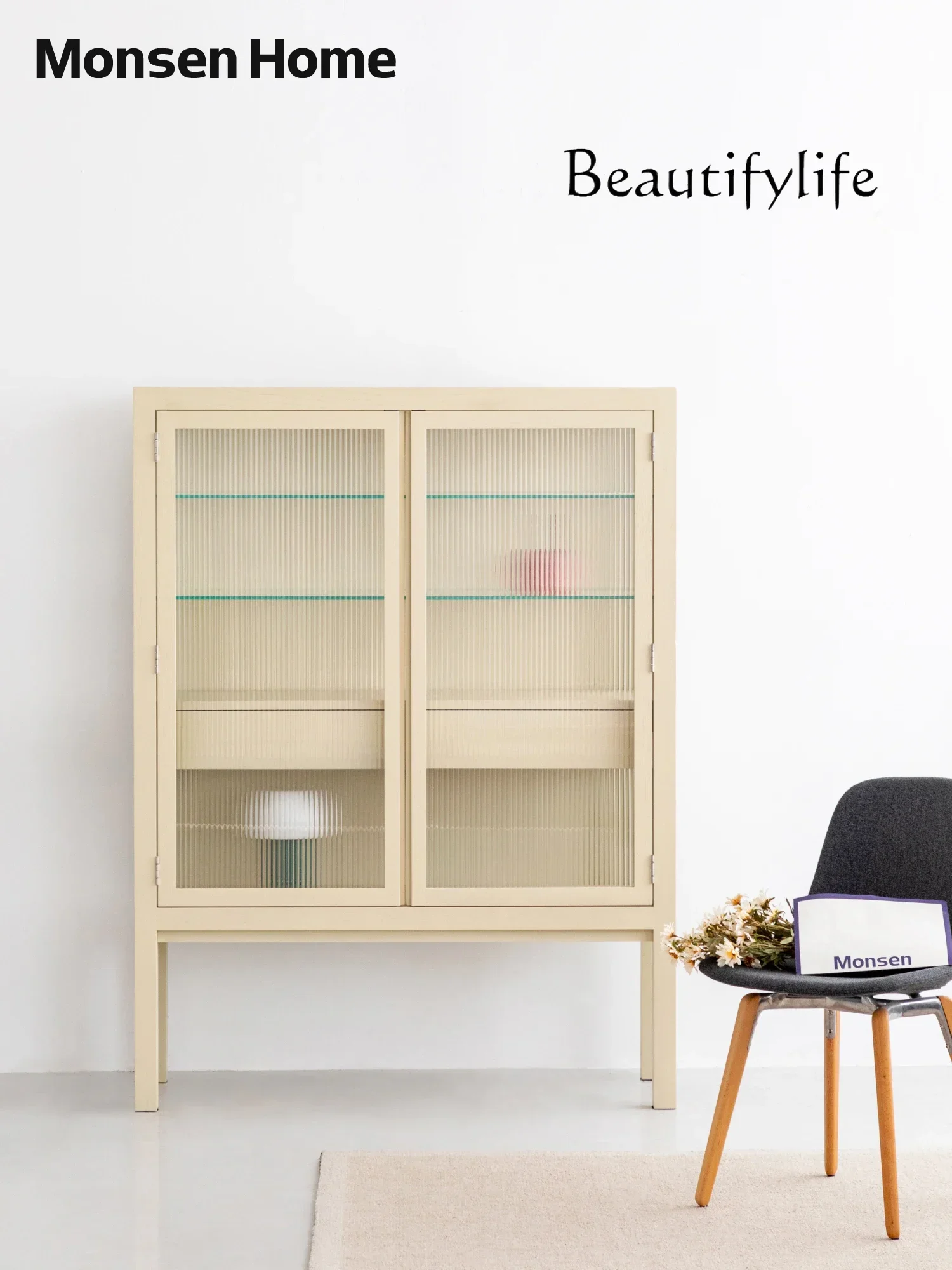 C Solid Wood Dining Side Cabinet Cream Style Designer Creative Ash Wood Wine Cabinet Sofa Side Cabinet Furniture