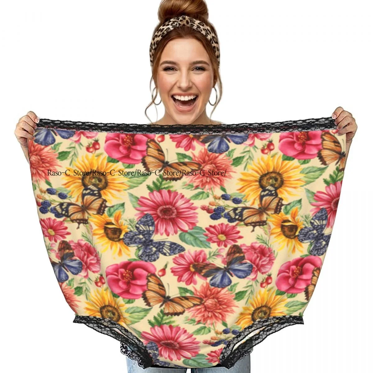 Funny Grandma Underwear Butterflies And Flowers Floral Background Vintage Style Casual Prank Presents