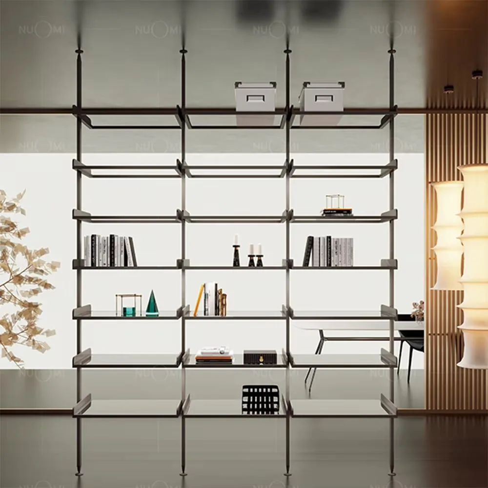 NUOMI Home Fashionable Style High-end Custom Aluminium Pillar Stand Book Cabinet for Living Room