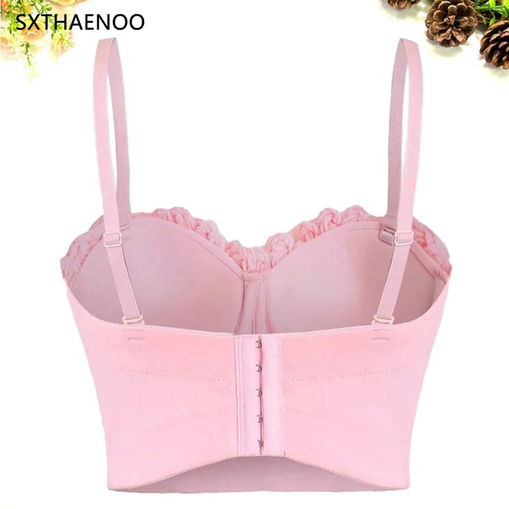 SXTHAENOO 섹시한 아플리케 꽃무늬 코르셋 여성용 Bachelorette Bustier Bra Cropped Top Party Bralette Knit Vest High Street