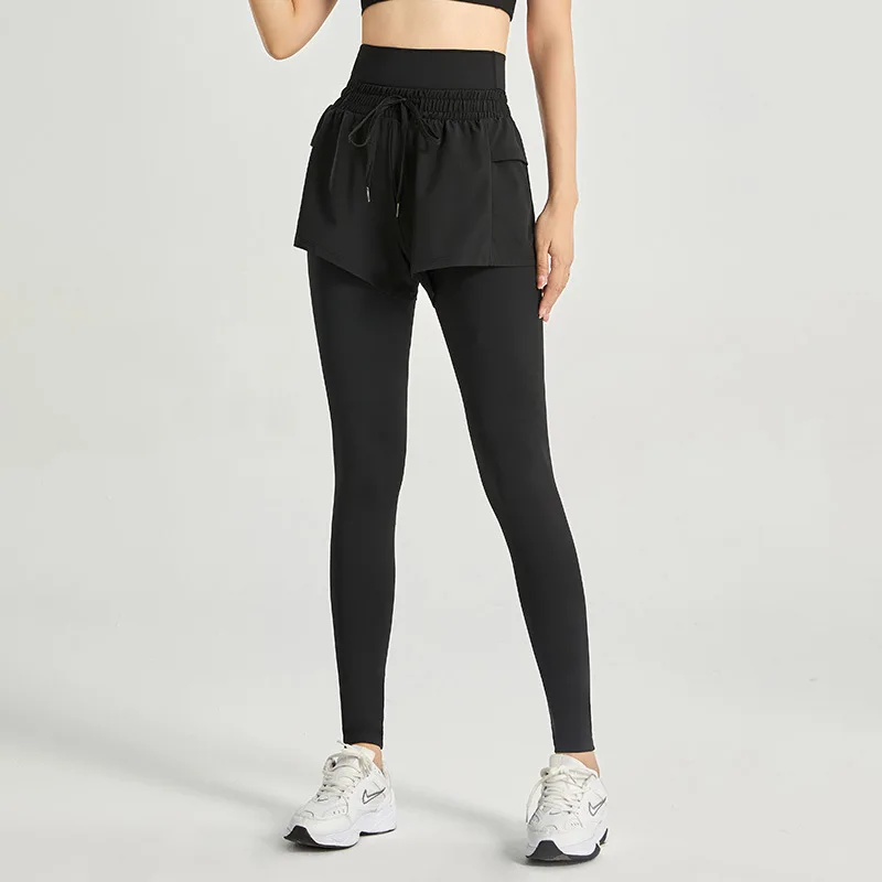 Pantalones de Yoga de Cintura Alta, Leggings Deportivos para Mujer, Efecto Dos Piezas, Sin Costuras, Elásticos, para Fitness, Running, Entrenamiento, Deporte