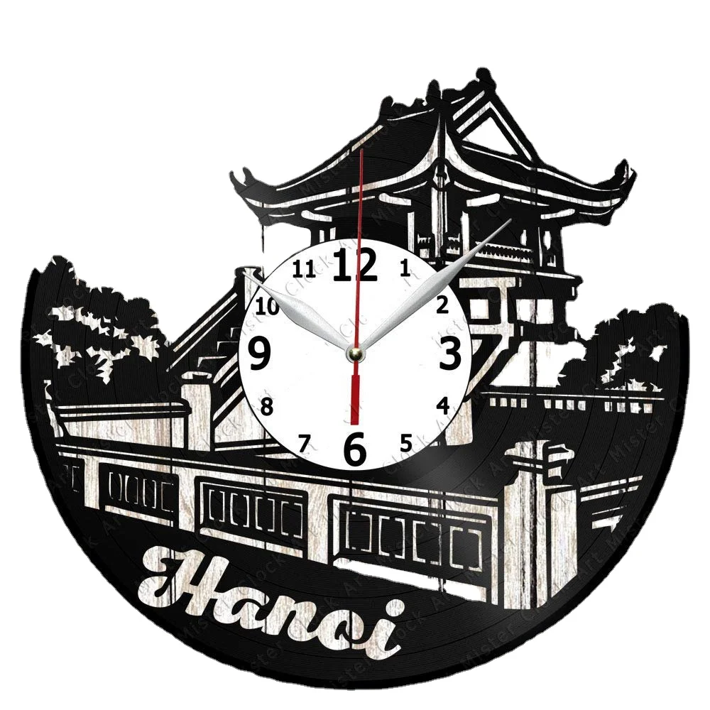 

Hanoi Vinyl Record Wall Clock Home Art Decor Unique Design Handmade Original Gift Vinyl Clock Black Exclusive Clock Fan Art