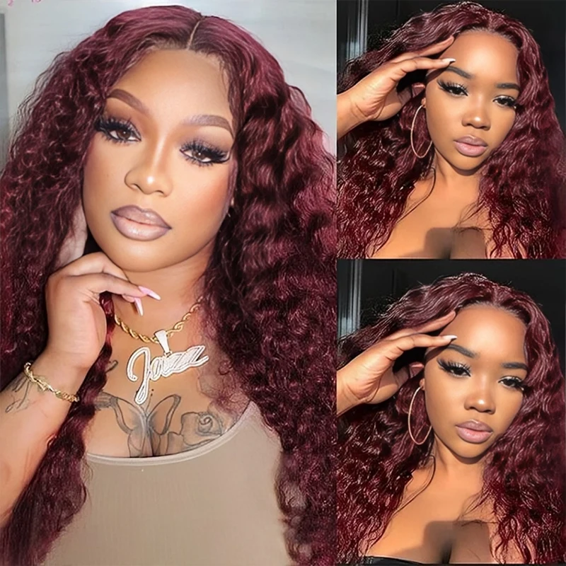 13x4 HD Deep Wave Lace Frontal Wig Colored Burgundy Lace Front Wig Brazilian Red 99J Curly Lace Front Human Hair Wigs