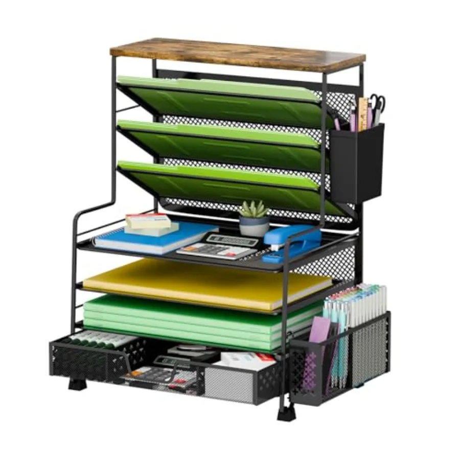 

Настольный органайзер для файлов на 8 уровней с выдвижным ящиком, органайзеры и аксессуары для рабочего стола, органайзер для файлов формата Letter, черный