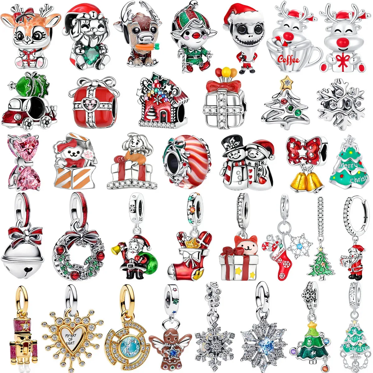 

Christmas 925 Sterling Silver Charms Santa Claus Reindeer Christmas Tree Snowman Elk Bead Fit Original Bracelet Necklace Jewelry