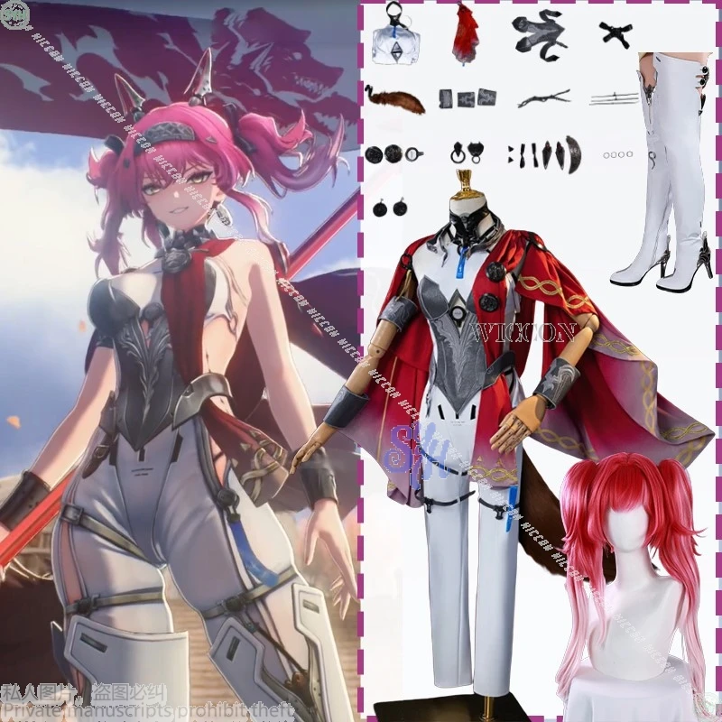 

Anime Game Wuthering Waves Cosplay Lupa Costume Sexy Punk Uniform Cape Jirai Kei Girls Battle Suit Bikini Hot Pink Wig Halloween