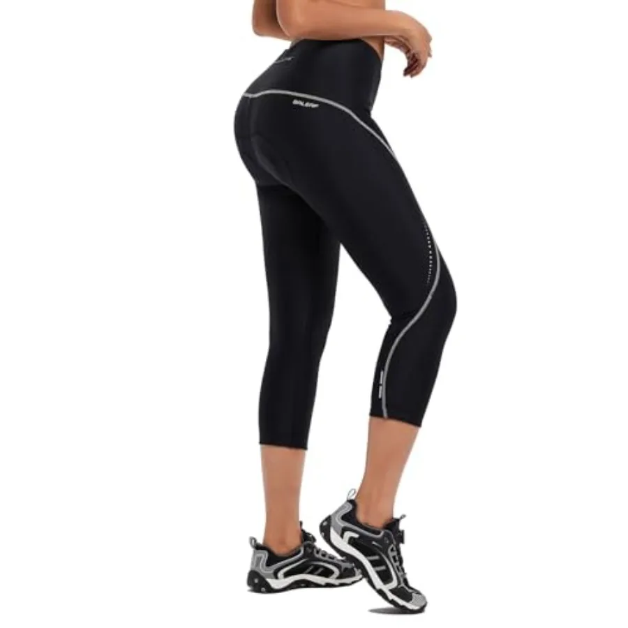

baleaf Women's Bike Pants High Waist 4D Padded Cycling Capris Shorts 3/4 Biking Tights Pockets UPF50+