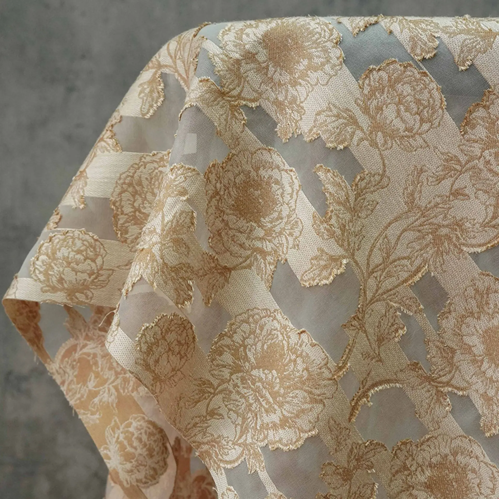 

Semi Sheer Peony Floral Cut Out Jacquard Fabric Spring Summer Elegant Gown Dress Coat Soft Sewing Fabric