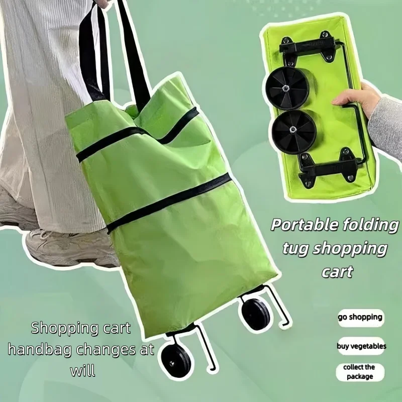 1pcs Portable Shopping Bags with Wheels to Buy Vegetables or Pick up Express Folding Hand Trailers, Camping Travel Storage Bags