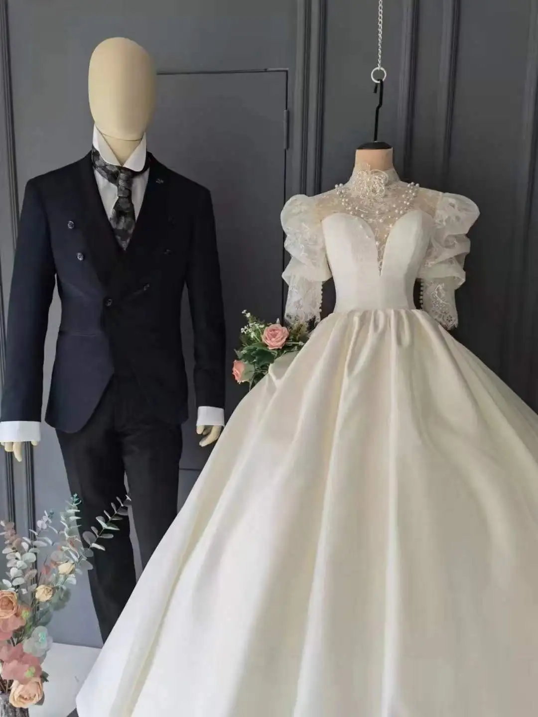 Женское атласное свадебное платье CloverBridal, с рукавом 3/4 и высоким воротником, модель WW8281, 2022