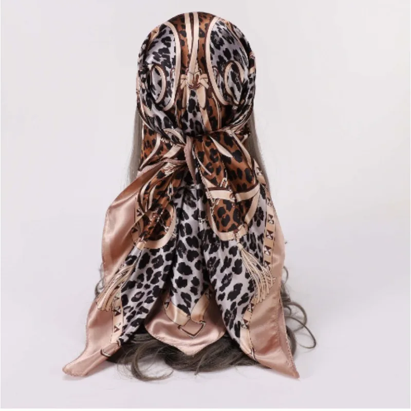 

1 шт. женский шелковый шарф с леопардовым принтом 90, имитация шелка, модный тренд, многоцветный большой квадратный шарф с леопардовым принтом