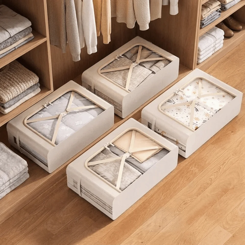 Oxford Fabric Narrow Steel Frame Storage Bins Large Capacity Visible Window Clothes Storage Box Waterproof Folding