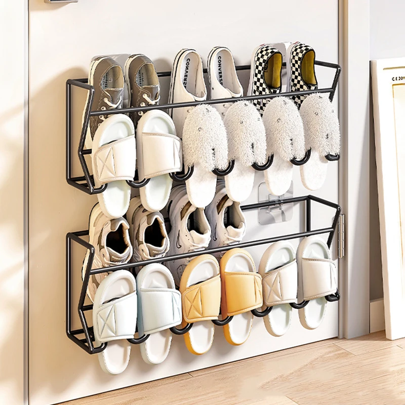 

Home Behind The Door Shoe Rack Simple Doorway Indoor Slippers Rack Bathroom Hole-Free Wall-Mounted Shoe Rack Storage