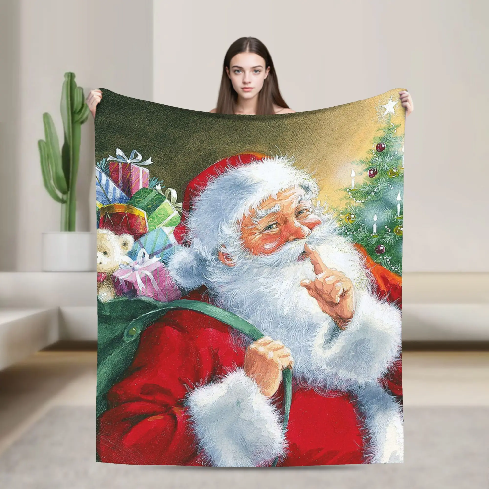 Santa Claus Knitted Blanket Merry Christmas New Year  Wool Throw Blanket Bedding Couch Decoration Soft Warm Bedsprea