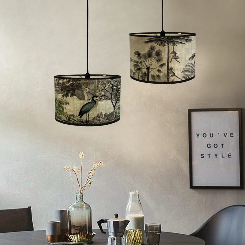 Chinese Retro Style Wall Lamp Shade Kitchen Hallway Cafe Birds Printing Light Cover Bamboo Art Chandelier Lampshade Home Decor