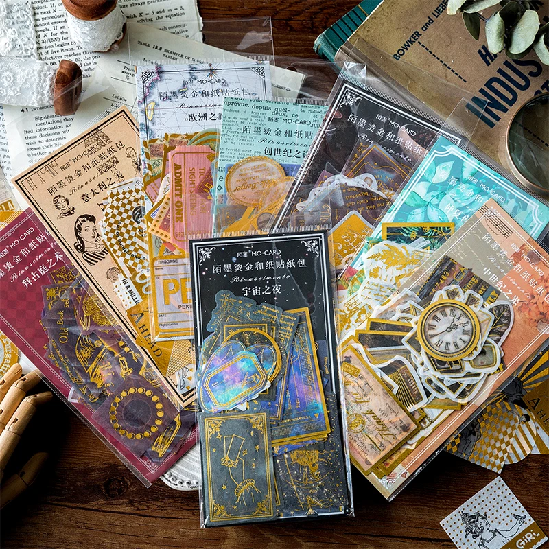 60Pcs Hot Stamping Washi Paper Sticker Packs Scrapbook Diary Magazine Decoration Collage Label Stickers Student Supplies