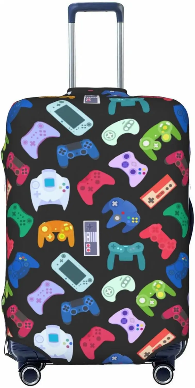 

Kids Video Game Luggage Covers Colorful Gaming Gamer on Black Suitcase Covers for Luggage, Fun Gaming Gifts for Girls Boys