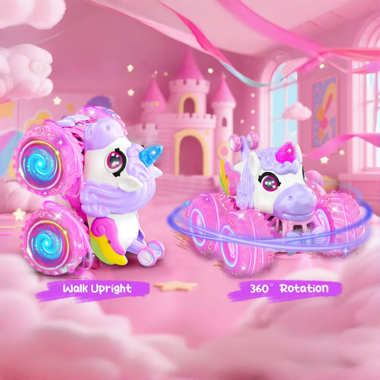 Coche acrobático Bigfoot con control remoto, coche acrobático RC de 2,4 GHz con luz LED y música, regalos de unicornio para niñas, regalos de cumpleaños al aire libre