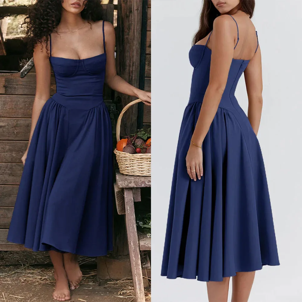 

High Quality Customized Thin Suspenders Backless Zipper Tea Length Elegant Evening Dresses Vestidos Casamento Convidada فستان