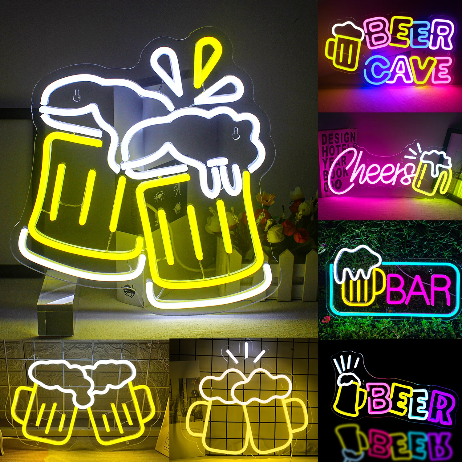 

Beer Cheers Неоновые светодиодные вывески с питанием от USB для бара, настенное художественное украшение, украшение комнаты для бара, мужская пещера, вечеринка, клуб, магазин, знак