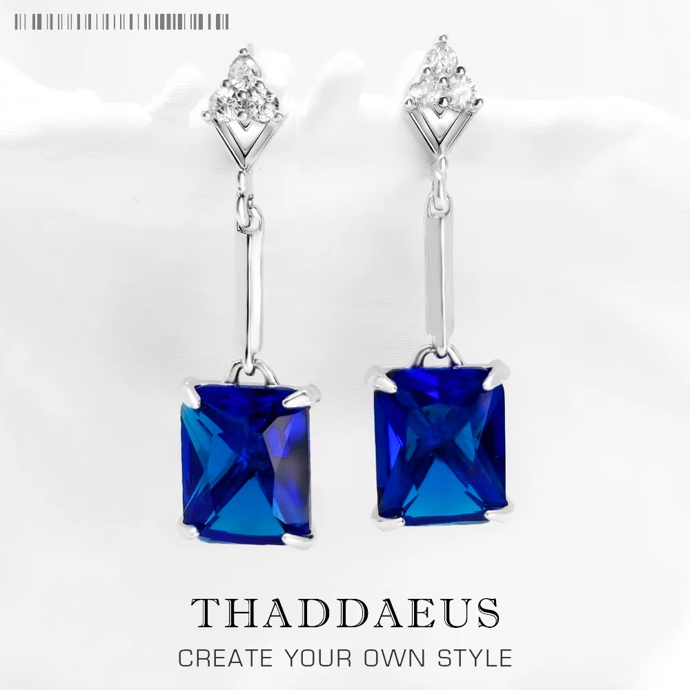 

Dangle Earrings Sapphire Blue Stones Fine Jewelry For Women Summer Brand New Pure Sterling Silver 925 Classic and Elegant Gift