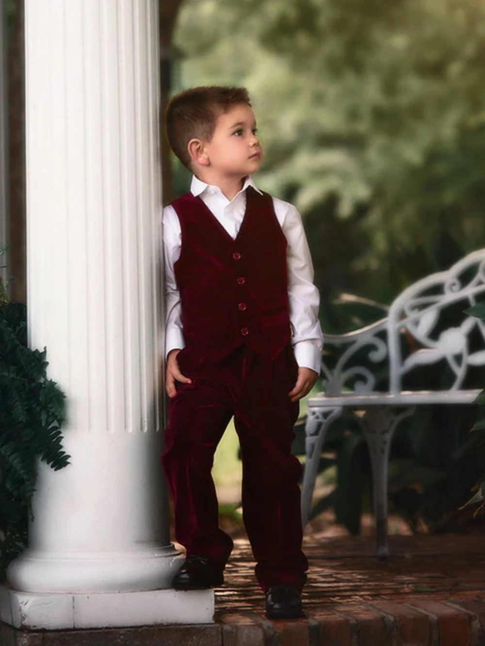 Txjojn Burgundy Boys Velvet Suits 3 Pieces Stylish Comfortable Kids Suit Set New Child Regular Fit Tuxedo For Formal Occasion