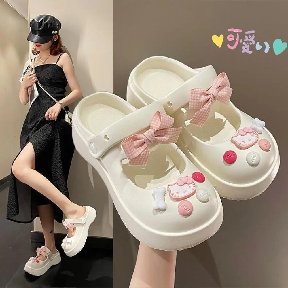 Kawaii Sanrioed Eva Slippers Hello Kitty Female Summer Beach Outside Anti-Slip Thick Sole 2024 Sandals Cinnamoroll Anime Girls