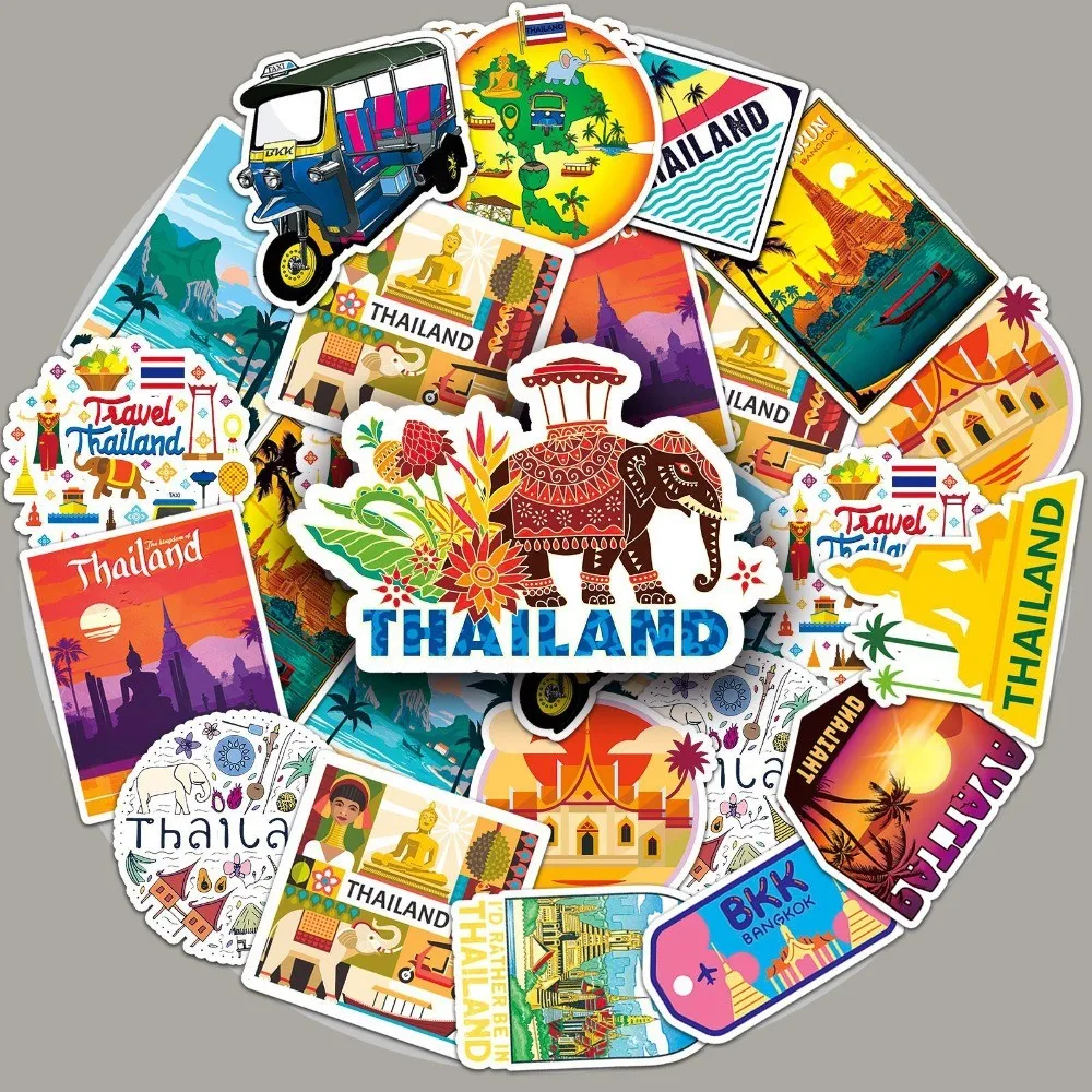 50Pcs Thai Scenery Graffiti Stickers Unique Outdoor Travel DIY Decor for Backpack Water Bottle Phone Cases Giajar Sticker Store