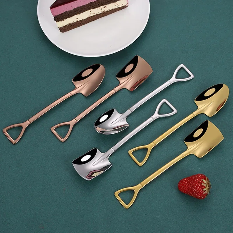 Stainless Steel Iron Shovel  Spoon Coffee Ice Cream Spoon Retro Cute Square Head Spoon Multifunctional Tableware Kitchen Tools