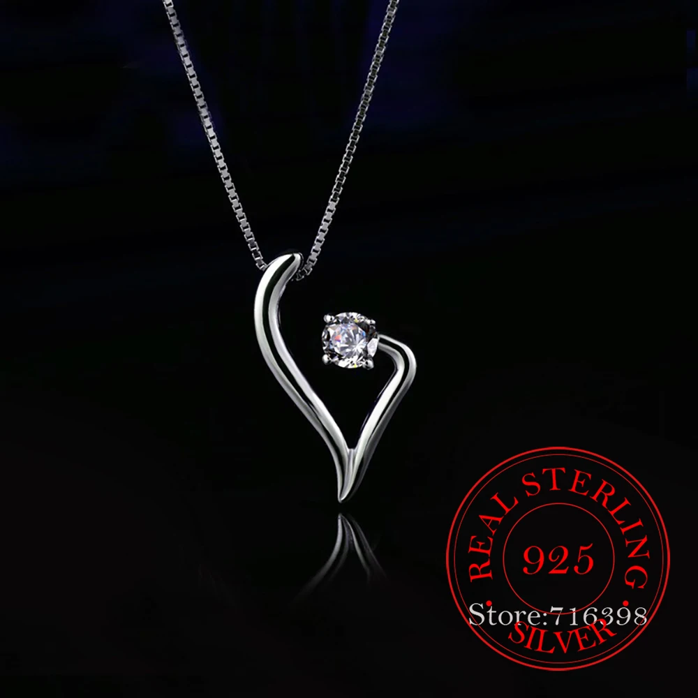 925 Sterling Silver Jewelry Simple Love Heart Pendant Necklace for Women Wedding Party Jewelry for Girls Friend Gift