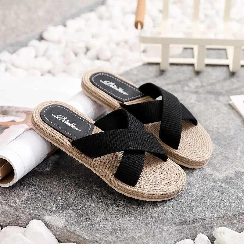 Ladies New Slippers Summer Cross Drag Fashion Hemp Rope Outer Wear Slippers Casual Sandals and Slides 2022 Women's Slippers