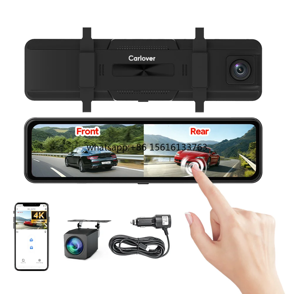 

4K 12 Inch ADAS WIFI Carlover AI Dash Cam Mirror Front/Rear Dual Lens with Night Vision Parking Car Camera