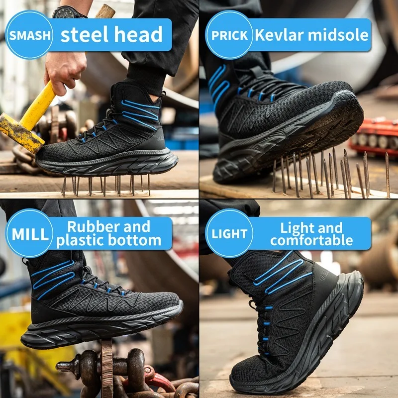 Men\'s anti-smash and anti-slip work shoes Anti-puncture protection steel toe wear-resistant toes comfortable safety work shoes