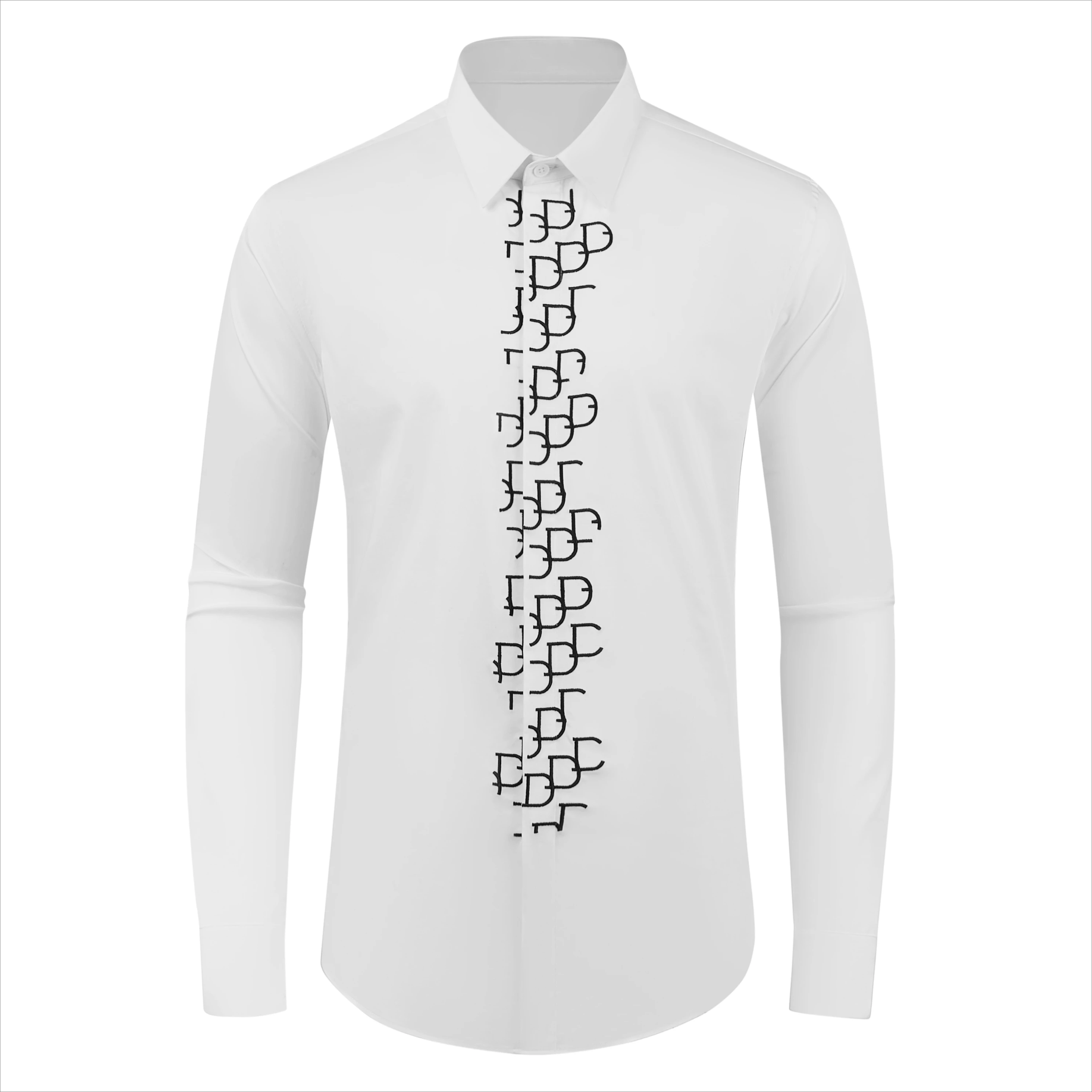 Brand Luxury Letter Embroidered Shirt Men Slim Fit Business Dress Shirts High Quality Stage Banquet Party Shirts Men Clothing