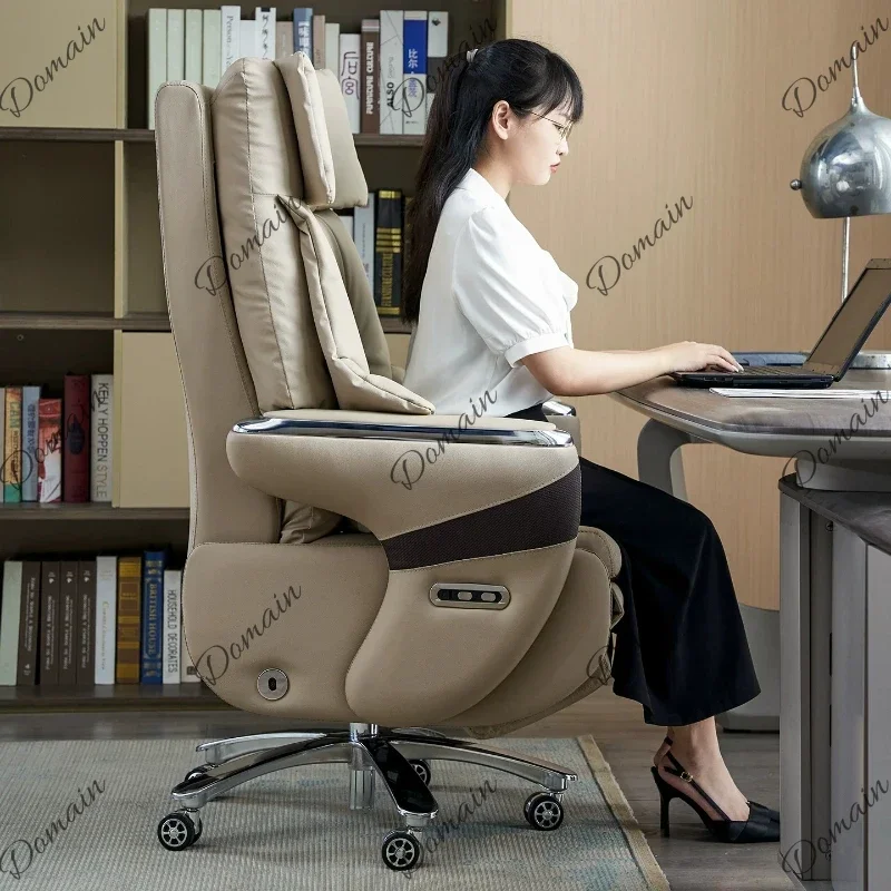 VFR Genuine Leather Smart Electric Executive Office Chair Reclining Massage & Ventilated Boss Chair for Business Office Lunch Br