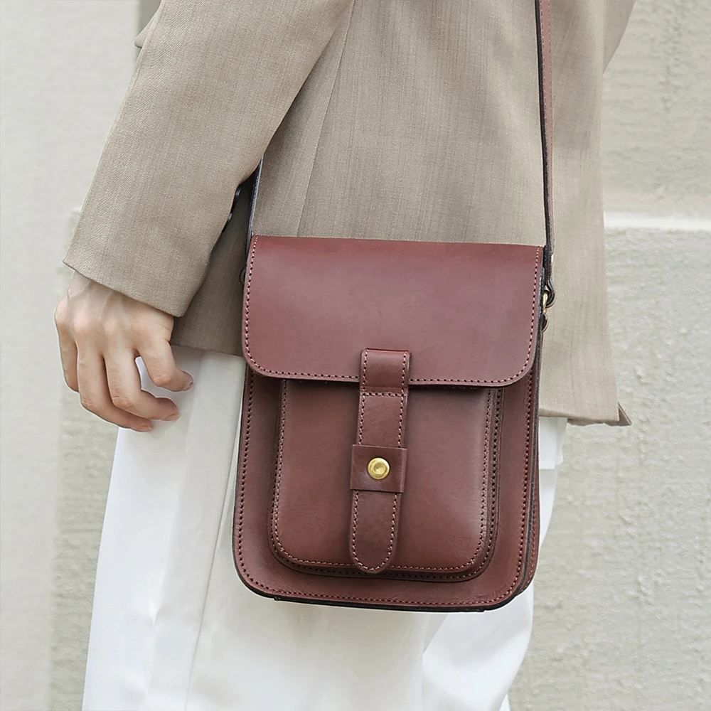 New Crossbody Bag Women's Genuine Leather Shoulder Bag Retro Crossbody Bag Large Capacity Bag Plant Tanned Leather girl's Bag