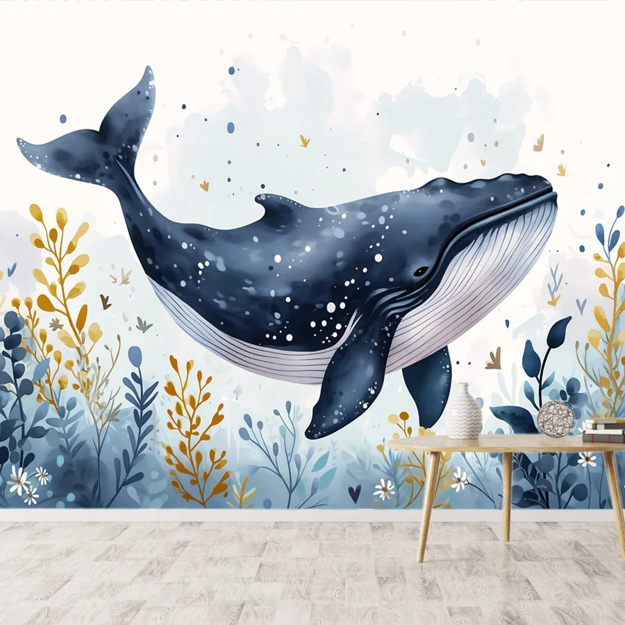 

Пользовательские современные обои Peel and Stick для гостиной, спальни, стены, детские контактные обои с китом, домашний декор, панель, диван, фреска
