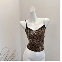 Women's Leopard Crop Top Sets Fashion Vest Aesthetic Corset Top Off Shoulder Sleeveless Y2k Sexy Vintage Tank Tops 2000s Clothes