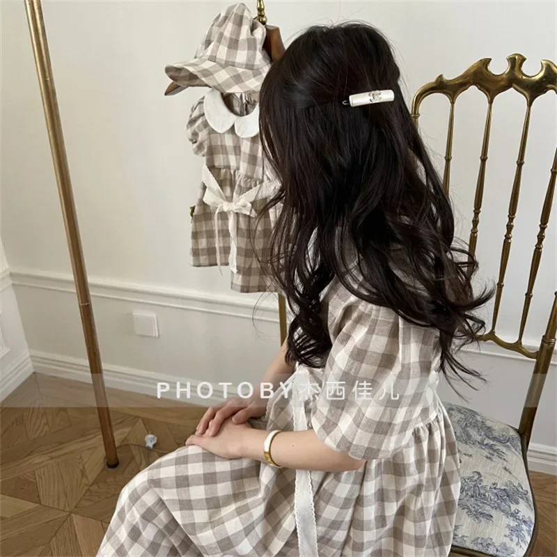 Mother And Baby Girls Matching Dresses For Women Clothing Korean Mommy And Daughter Plaid Dress 2022 Parent-Child Clothes Summer