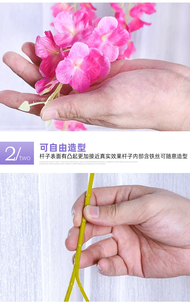 12 Stück Glyzinien-Kunstblumen zum Aufhängen, Girlande, Ranke, Rattan, gefälschte Blumenschnur, Seidenblumen für Zuhause, Garten, Hochzeitsdekoration – Detail 5