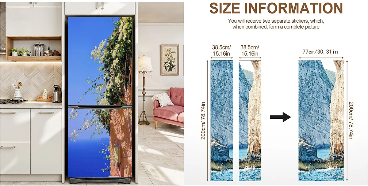 Peel Stick Vinyl Door Decal Fresh Tropical Green Plant Leaf Heron Fruit Mural Waterproof Door Wrap